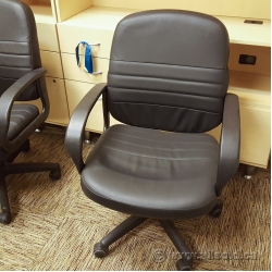 Black Leather Mid Back Task Chair with Fixed Arms